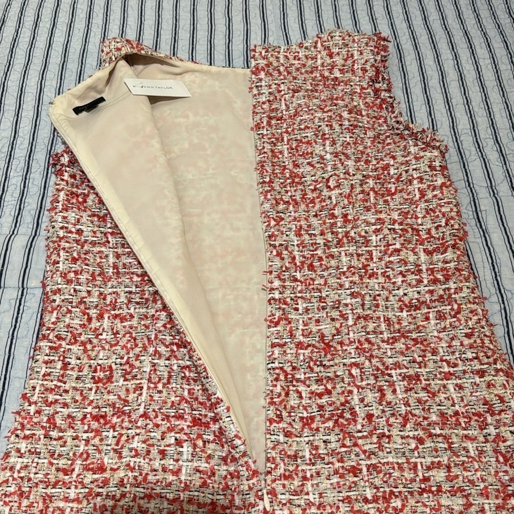 NWT Ann Taylor Textured Tweed Fringe Shift Dress size 6 - Picture 11 of 16
